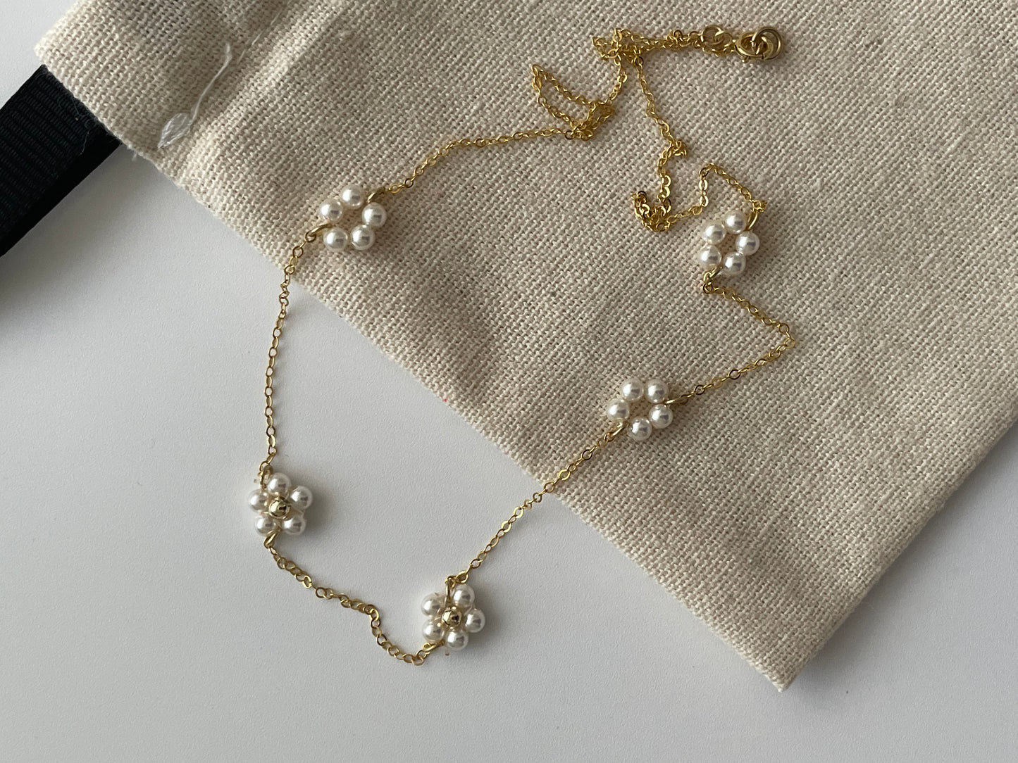 Flower pearl necklace,American 14k chain 40cm