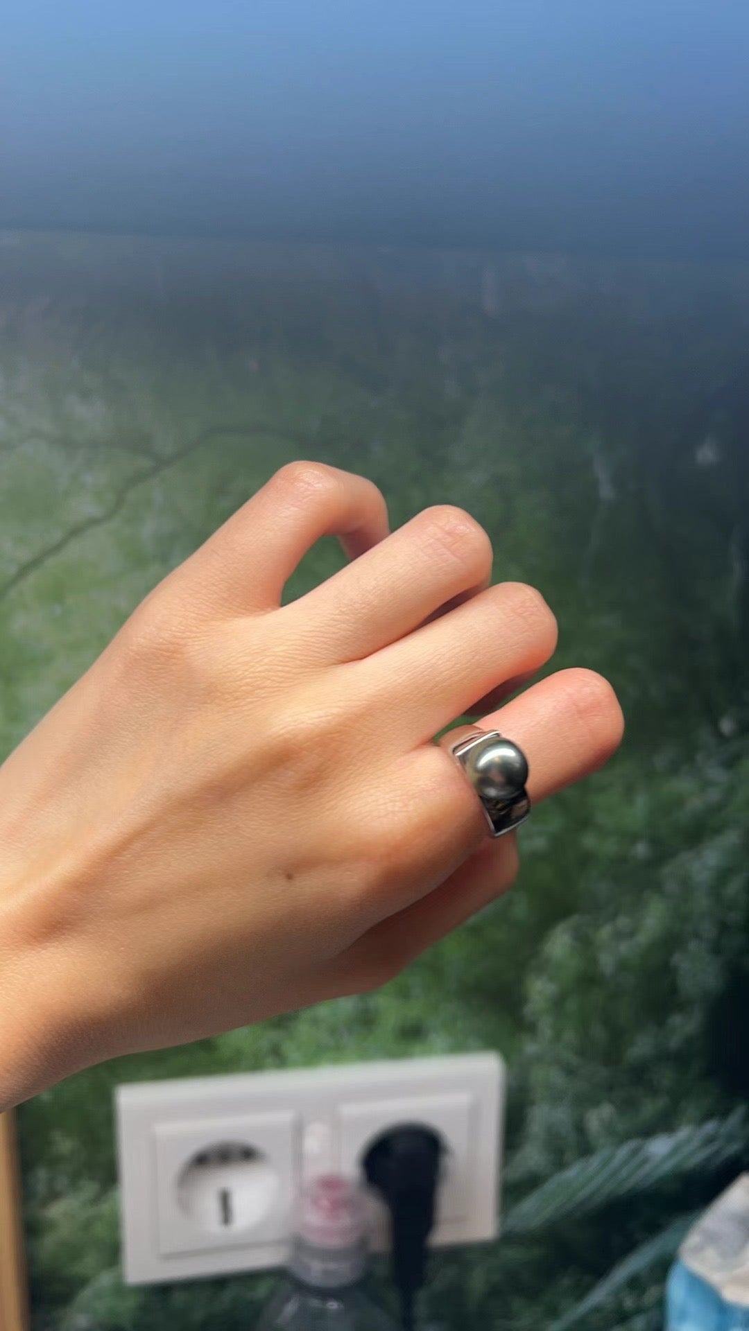 Tahiti black pearl ring 9-10mm