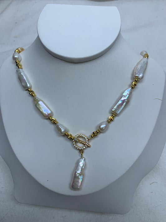 Baroque pearl necklace with perfect pearl pendant  unique design