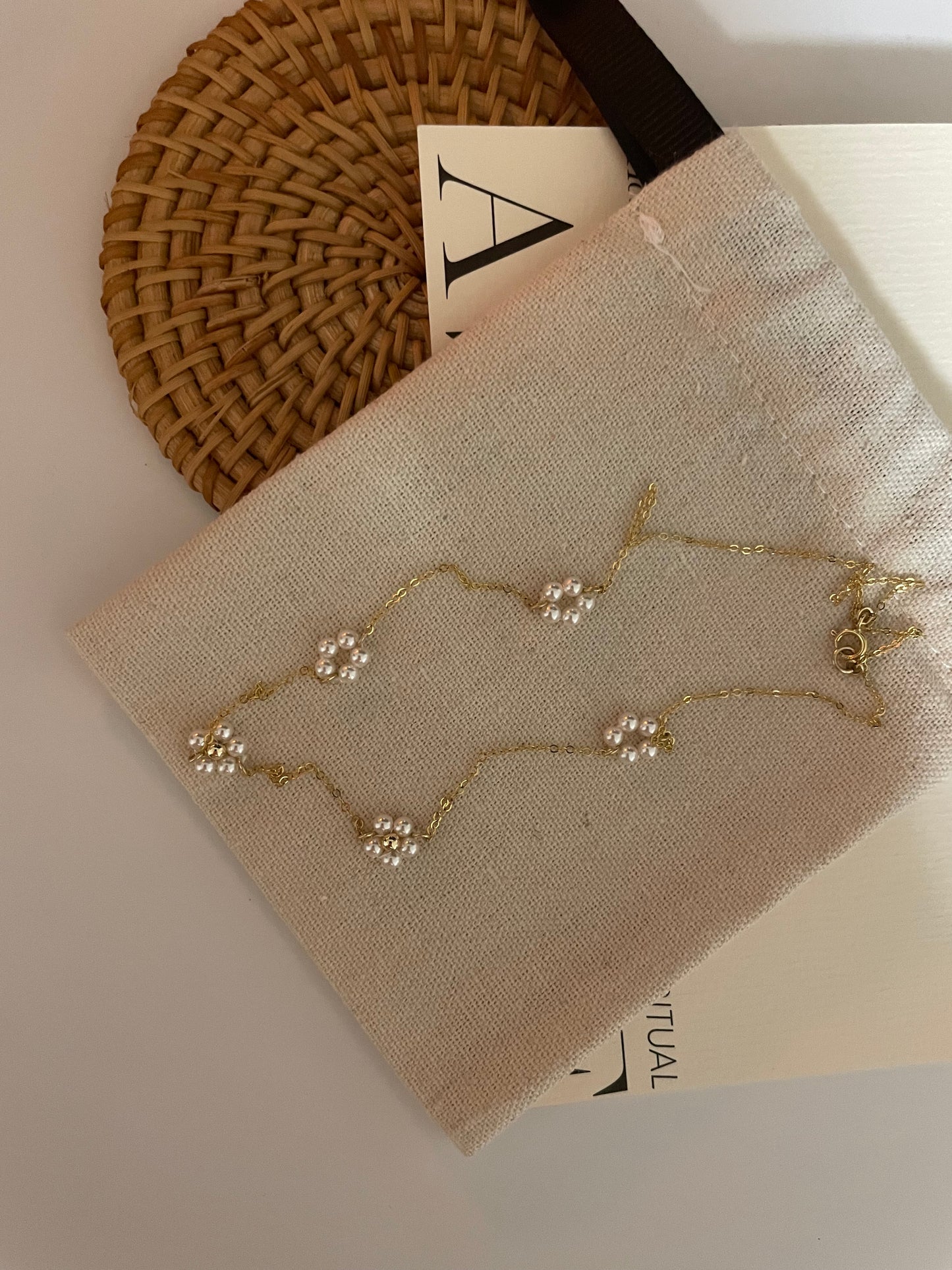 Flower pearl necklace,American 14k chain 40cm