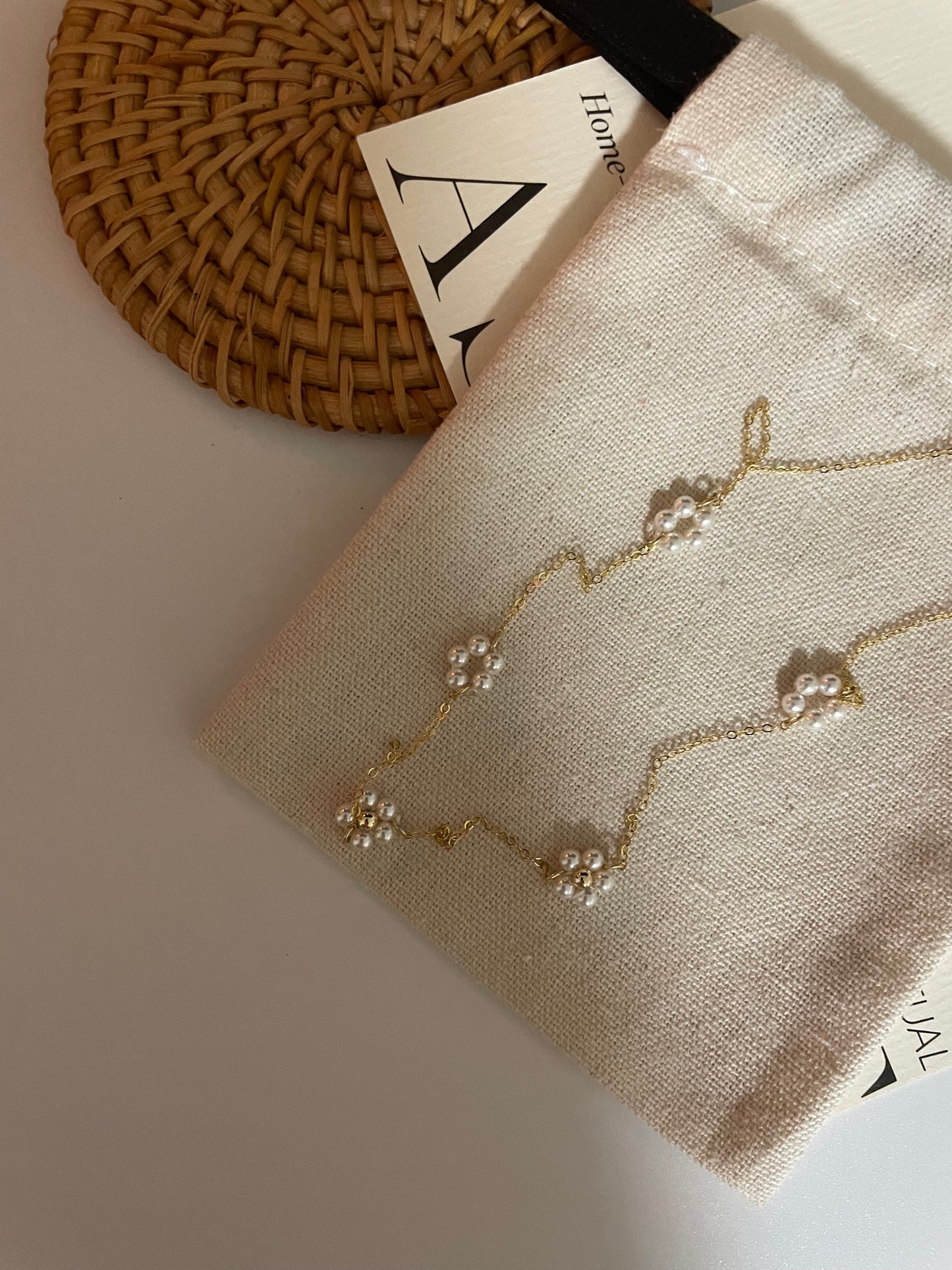 Flower pearl necklace,American 14k chain 40cm