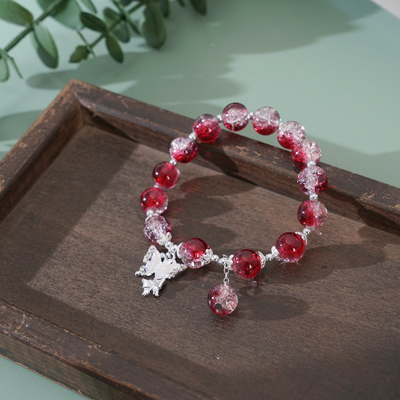 Handmade Crystal Beaded Bracelet with Butterfly Charm 2pcs