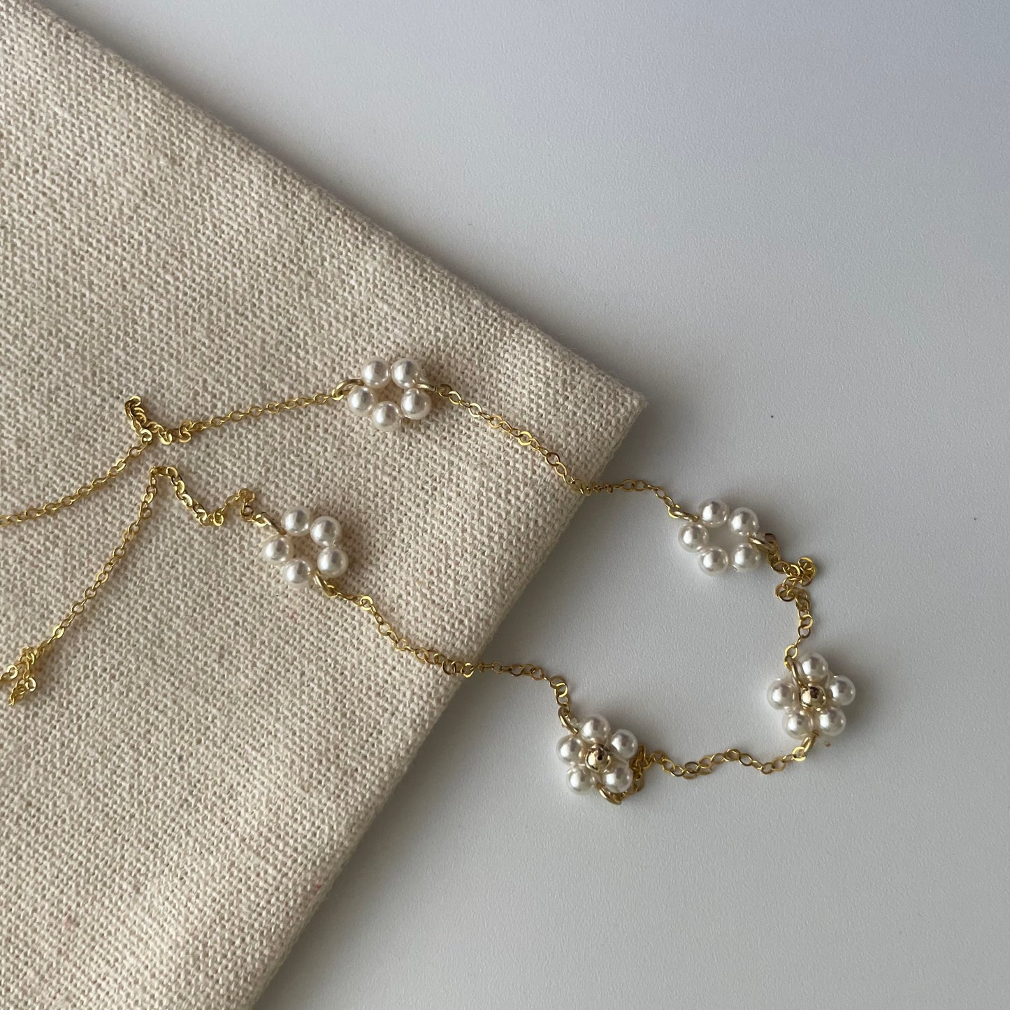 Flower pearl necklace,American 14k chain 40cm