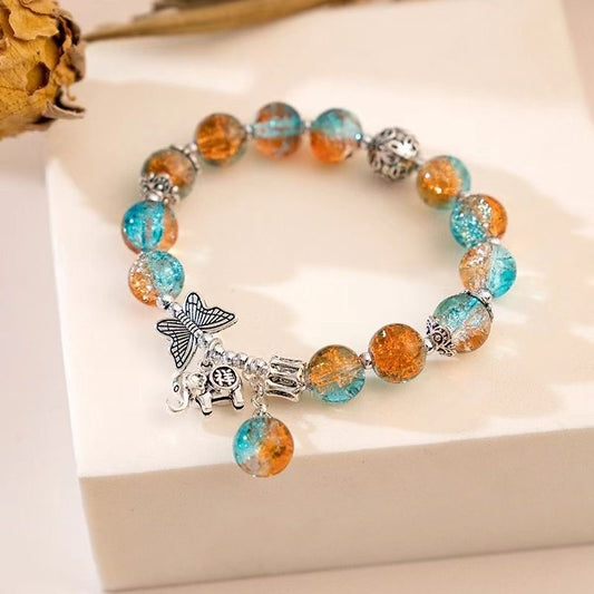 Handmade Crystal Beaded Bracelet with Elephant Pendant 2pcs