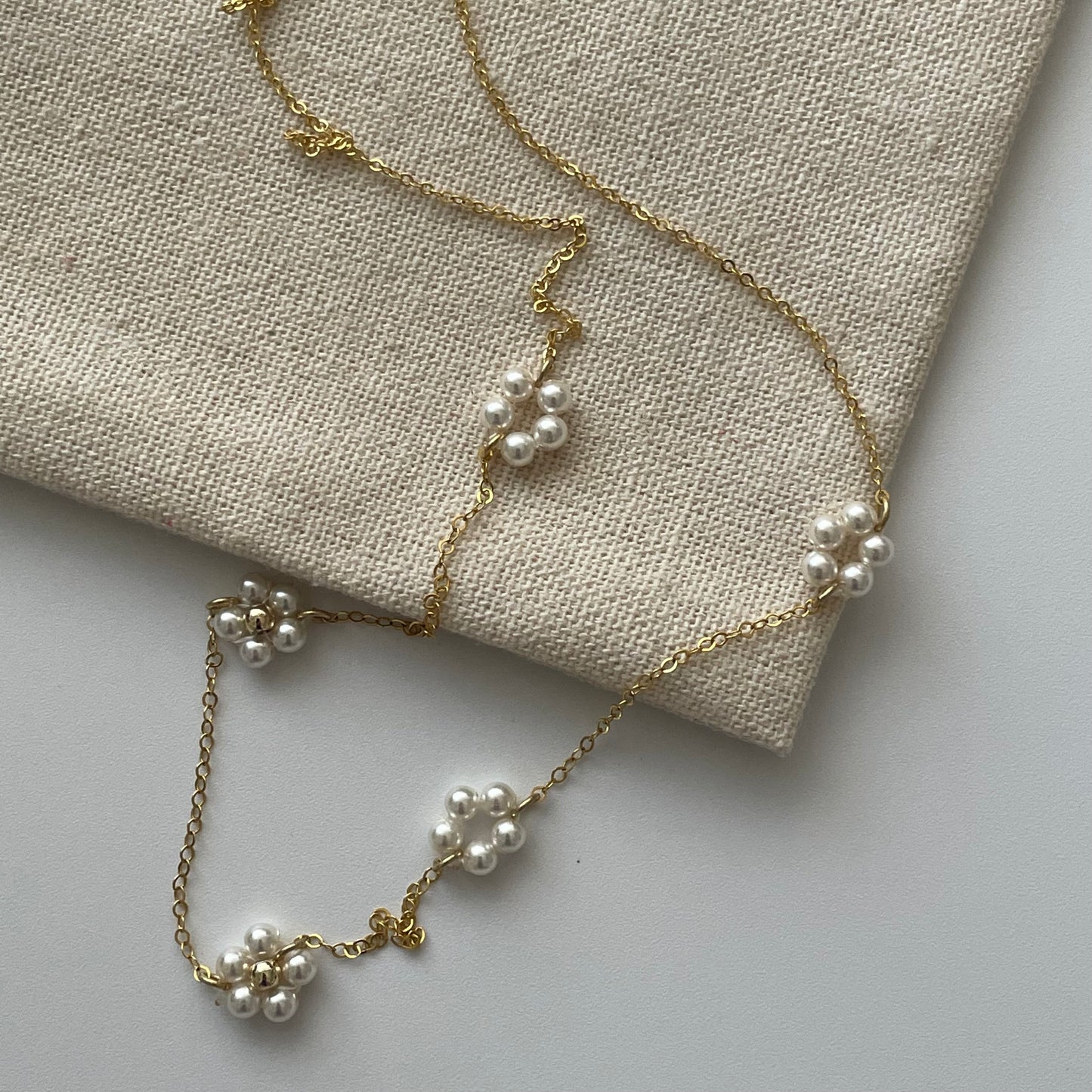 Flower pearl necklace,American 14k chain 40cm