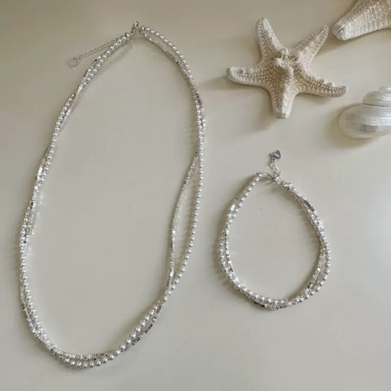 Genuine Silver Double-Strand Pearl Necklace – Minimalist Design