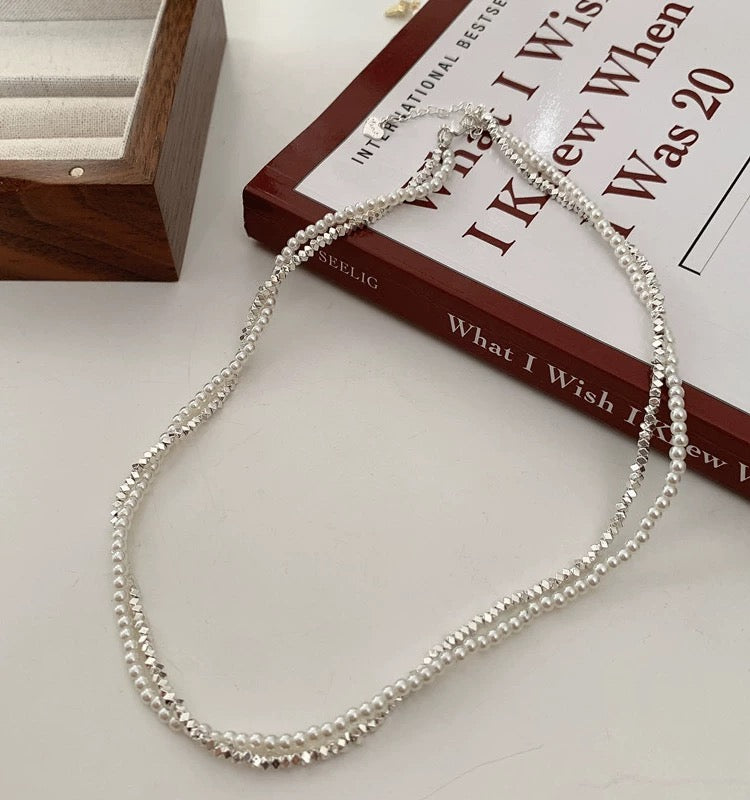 Genuine Silver Double-Strand Pearl Necklace – Minimalist Design