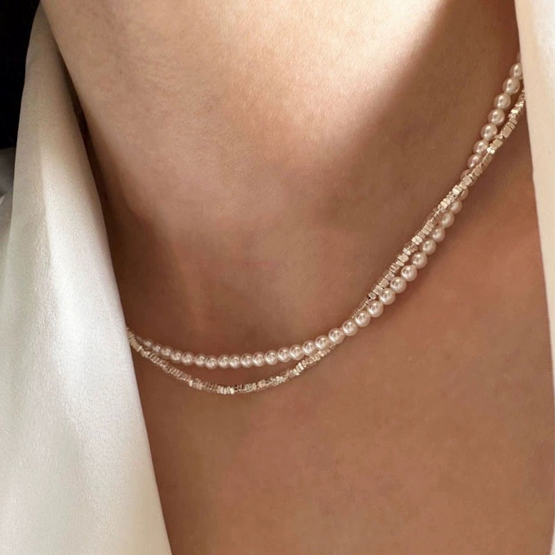 Genuine Silver Double-Strand Pearl Necklace – Minimalist Design