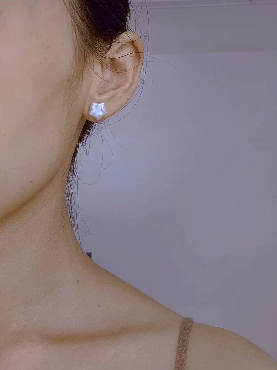 Handmade Star-Shaped Freshwater Pearl Stud Earrings – Unique Sterling Silver Setting