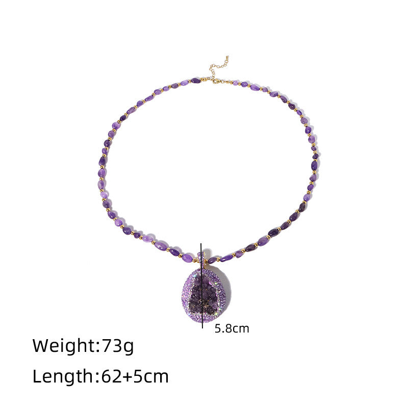 Natural Amethyst Geode Crystal Pendant Necklace