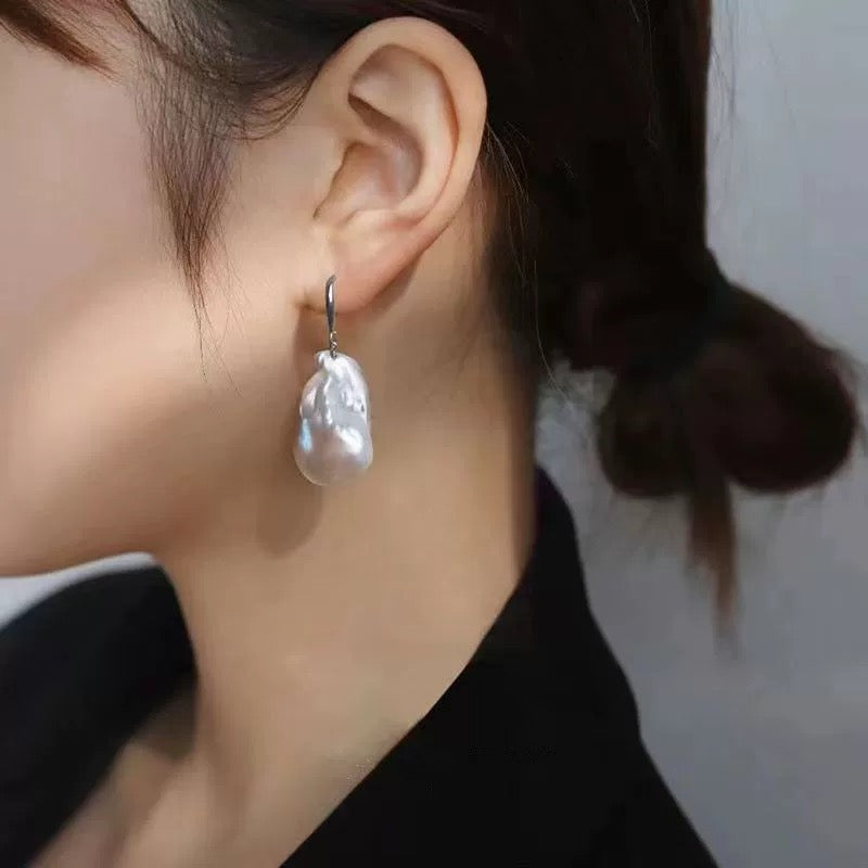 Statement Baroque Pearl Earrings – Unique Natural Design with Sterling Silver Hooks