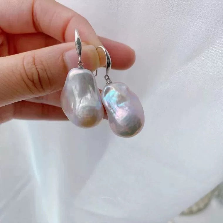 Statement Baroque Pearl Earrings – Unique Natural Design with Sterling Silver Hooks