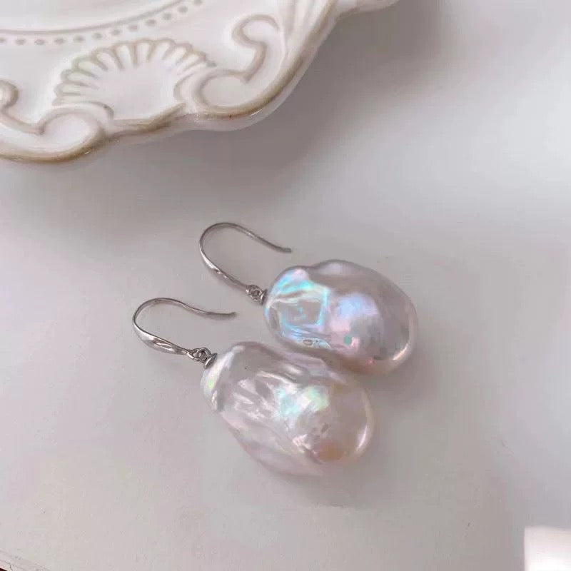 Statement Baroque Pearl Earrings – Unique Natural Design with Sterling Silver Hooks