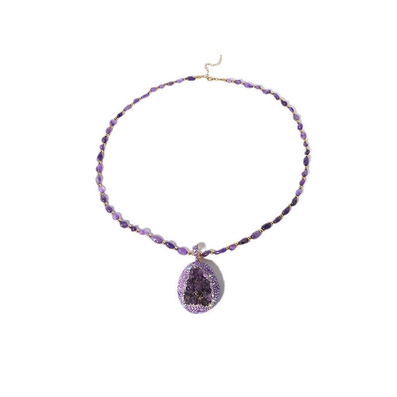 Natural Amethyst Geode Crystal Pendant Necklace